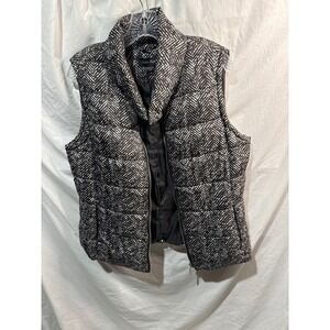 Charlie Paige Womens Black White Chevron Puffer Vest Quilted Zip Up Large